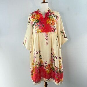 Le Ragarre Cream and Orange Floral Linen Midi Sundress NWOT